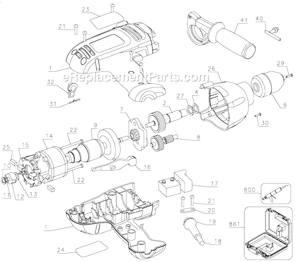 Page A Diagram and Parts List for DR600 Type 1 Black and Decker Hammer Drill